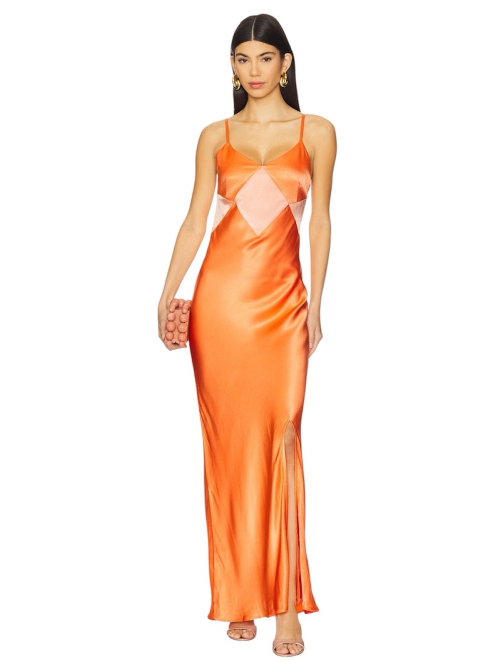 MINKPINK Orla Colour Block Midi Dress in Orange & Peach